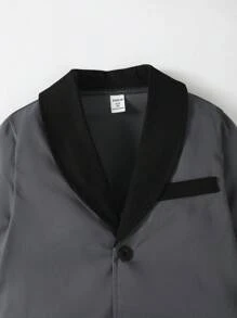 Tween Boy Contrast Panel Shawl Collar Blazer & Pants - Dark Grey - View 4