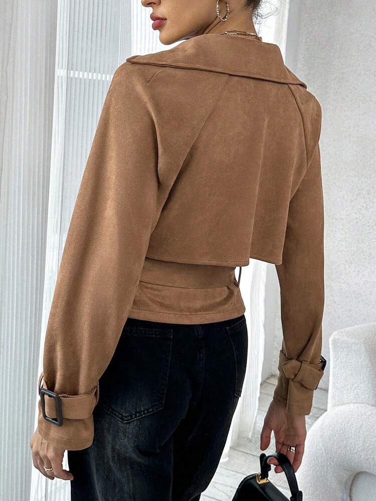 Lapel Neck Buckle Cuff Raglan Sleeve Jacket