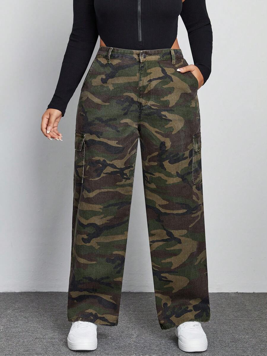 SHEIN EZwear 大碼牛仔褲 - 軍綠色 - 查看 1