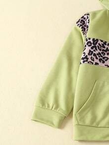 SHEIN Cô Gái Trẻ In hoa Báo Dây kéo bay Áo Hoodie & Quần thể thao Without Tee - màu xanh lá - Xem 6