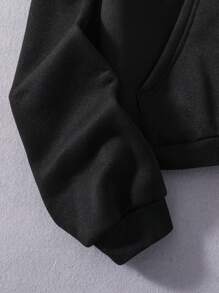 SHEIN Explorewe Teen Girl Zip Up Thermal Lined Hoodie & Sweatpants - Black - View 6