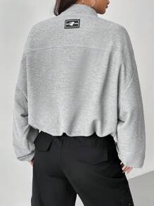 SHEIN EZwear Sweatshirt mit Buchstabe Flicken Detail Drop Shoulder Reißverschluss