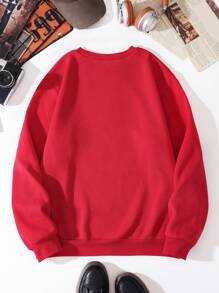 Manfinity Homme Men Letter Graphic Thermal Lined Sweatshirt - Red - View 2