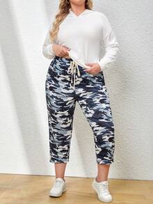 SHEIN LUNE 大碼弧形下擺連帽衫&迷彩印花長褲 - 灰色 - 查看 6