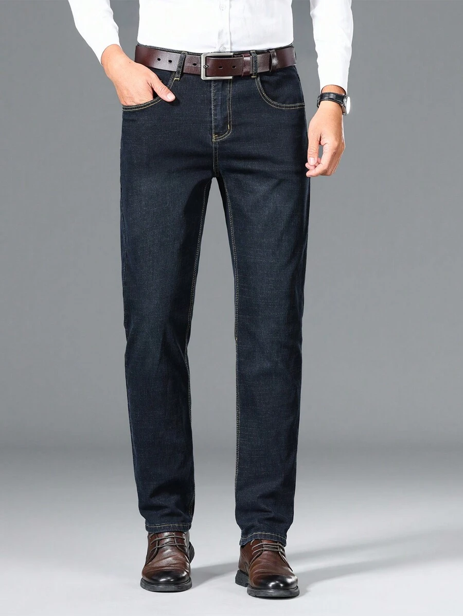 Manfinity Homme Men Slant Pocket Straight Leg Jeans Without Belt - Black - View 1