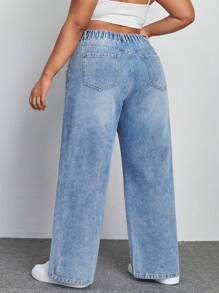 SHEIN 大碼拉鏈門襟破洞牛仔褲 - 中等水洗藍 - 查看 2