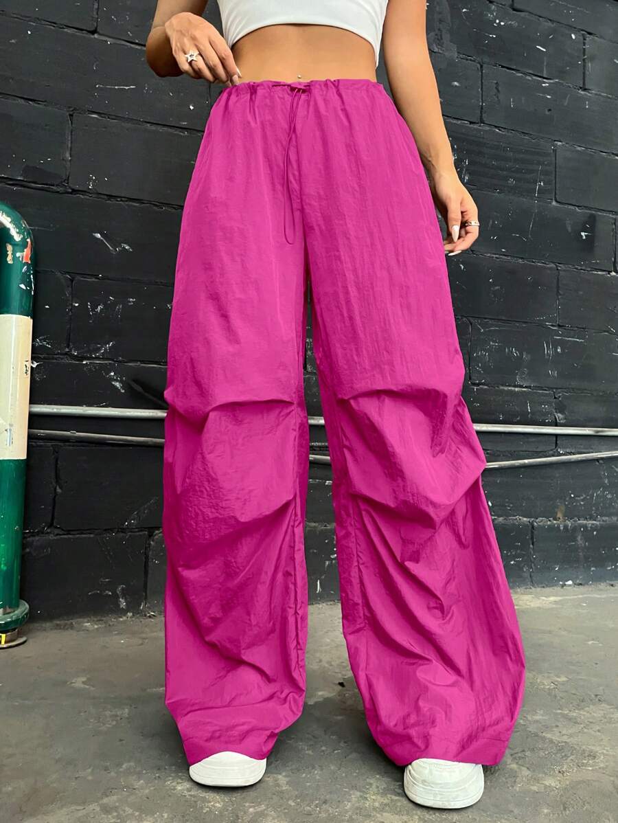 Coolane Pantalones parachute unicolor de cintura con cordón - Rosa Fucsia - Ver 1