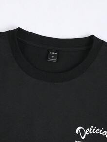 Manfinity EMRG Men Cartoon & Slogan Graphic Drop Shoulder Tee - Black - View 7
