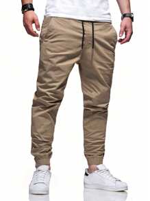 Manfinity Homme Lỏng lẻo phù hợp Nam Túi nghiêng Eo dây rút Quần - Màu Khaki - Xem 1