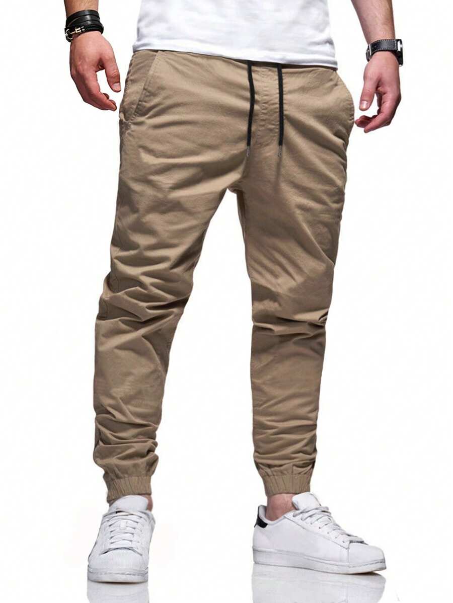 Manfinity Homme Lỏng lẻo phù hợp Nam Túi nghiêng Eo dây rút Quần - Màu Khaki - Xem 1