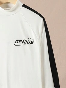 SHEIN 男童寬鬆休閒拼接撞色半高領長袖t恤 - 白色 - 查看 3