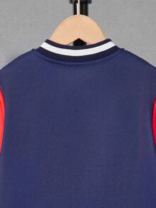 SHEIN Tween Boy Letter Graphic Striped Trim Varsity Jacket Without Hoodie - Multicolor - View 5