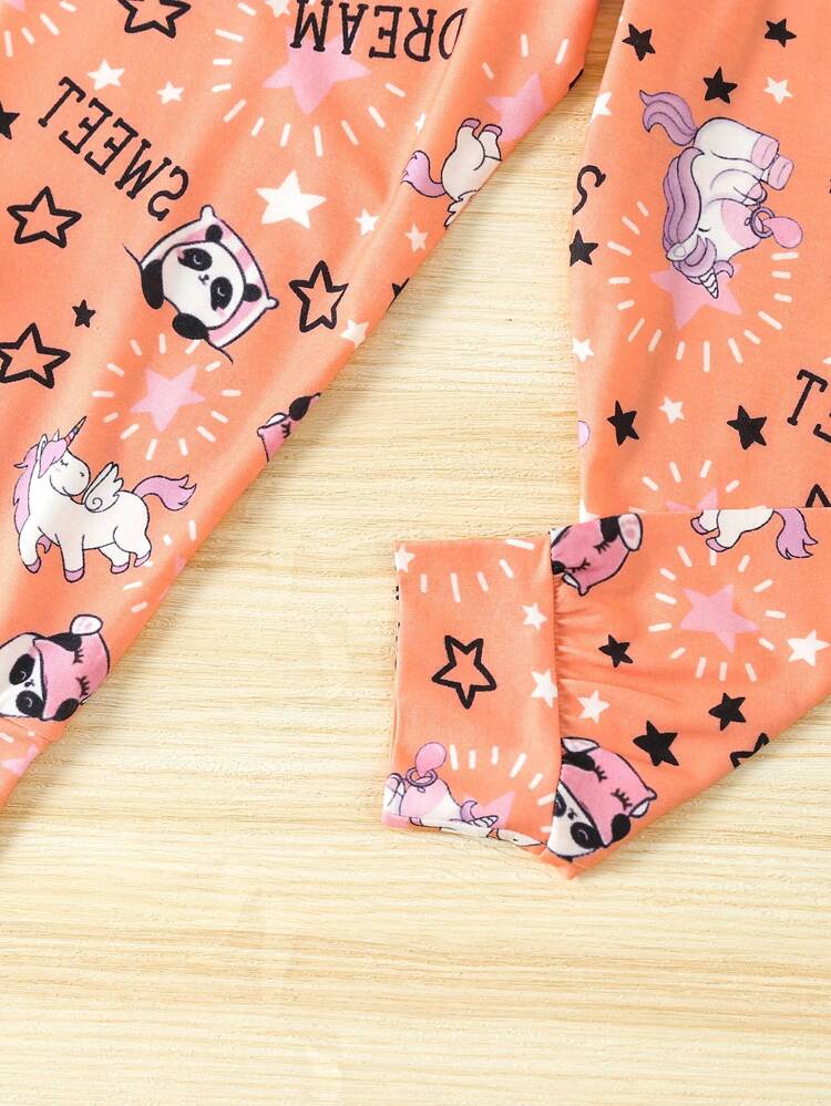 2pcs/set Girls' Cartoon Panda Pattern Knitted Long Sleeve Top And Pants Pajamas Set