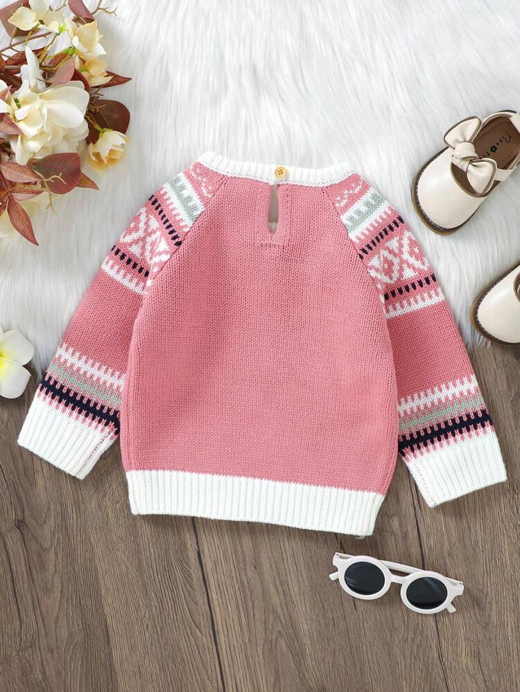 Baby Girl Geo Pattern Raglan Sleeve Sweater