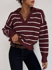 EMERY ROSE Striped Pattern Drop Shoulder Sweater
