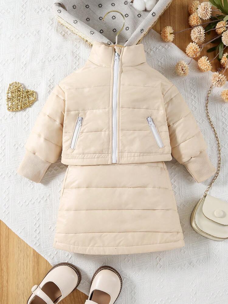 Baby Girl Zip Up Padded Coat & Skirt