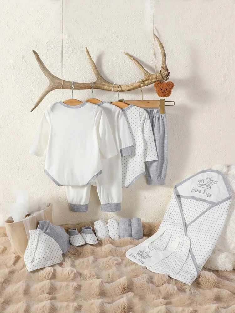 Baby Boy 2pcs Polka Dot & Slogan Graphic Bodysuit & 1pc Jumpsuit & 1pc Pants