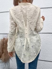 SHEIN LUNE Jacquard Floral Pattern High Low Hem Blouse - Apricot - View 1