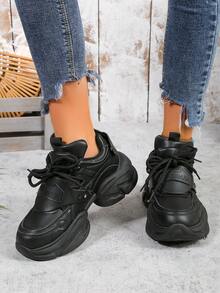 Women's Platform Wedge Sneakers - Black - View 5