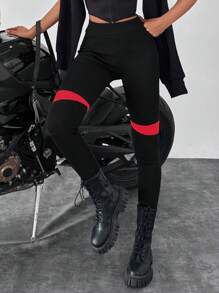 EURMUSE Contrast Panel Knit Pants - Black - View 1