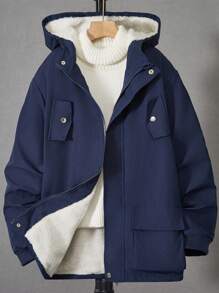 Thiếu niên con trai Túi có nắp Lót nhiệt Áo trùm đầu Không có áo len - Màu xanh lam - Xem 1