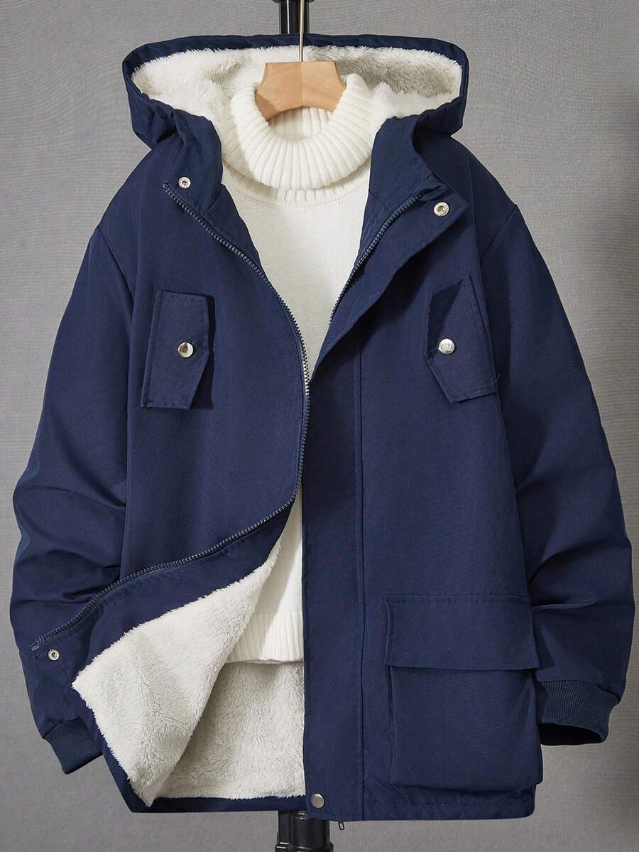 Thiếu niên con trai Túi có nắp Lót nhiệt Áo trùm đầu Không có áo len - Màu xanh lam - Xem 1