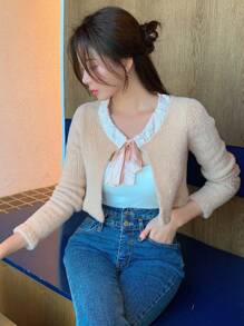 Dazy Star Solid Tie Front Crop Cardigan