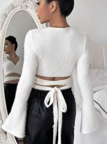 SHEIN Unity Top crop unicolor con tira cruzada con cordón trasero - Blanco - Ver 2