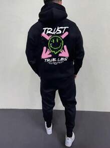 Manfinity EMRG Hombres talla grande Pantalones deportivos con capucha con estampado de slogan con cordón - Negro - Ver 1