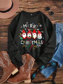 SHEIN LUNE In Giáng sinh Lót nhiệt Áo nỉ - màu đen - Xem 1