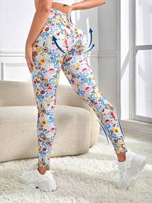 Allover Print Wide Waistband Sports Leggings - Multicolor - View 5