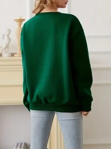 SHEIN EZwear Slogan & Gingerbread Man Áo nỉ lót vai giữ nhiệt đồ họa - Màu xanh lá cây đậm - Xem 2