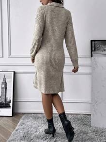 SHEIN Premaman Abiti con zip spalle cadenti in maglia a coste - Albicocca - Visualizzare 3