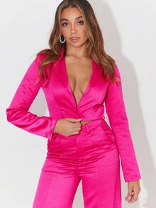 UNIQUE21 Cổ áo Nút đơn Crop Blazer - Màu Hồng Tươi - Xem 3