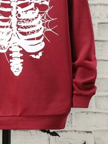 SHEIN Tween Boy Letter & Skeleton Print Drop Shoulder Sweatshirt - Burgundy - View 3