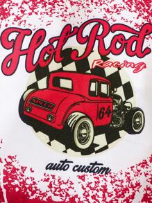 Đứa bé trai In chữ và ô tô Áo nỉ - Đỏ - Xem 3