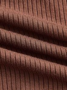 SHEIN MOD Solid Ring Detail Asymmetrical Shoulder Top - Brown - View 3