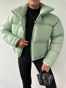 EURMUSE Zip Up Puffer Coat - Green - View 3