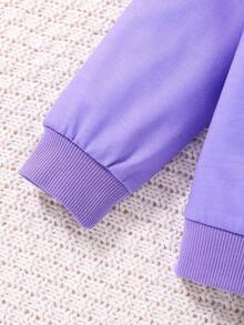 SHEIN Young Girl Bear & Figure Graphic Sweatshirt - Purple - View 4