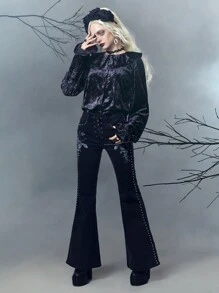 ROMWE Lace-trimmed Elegant Gothic Style Top - Purple - View 5