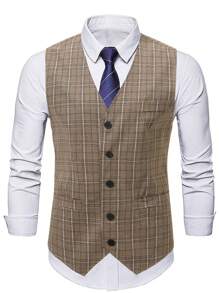 Manfinity Mode Men Plus 1pc Plaid Print Waistcoat - Multicolor - View 4