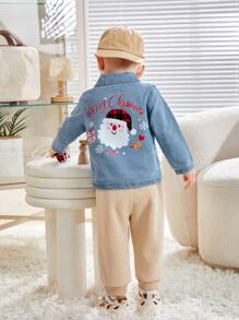 男嬰字母和卡通圖案牛仔夾克 - 淺色水洗藍 - 查看 1