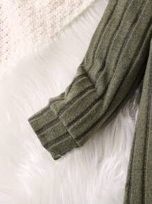 SHEIN Cô Gái Trẻ Cổ giả Đồ đan Ribbed Đầm Có túi - xanh quân đội - Xem 4