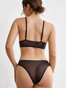 Ocili Leisure 3pcs Cut Out Front Mesh Bra Lingerie - Multicolor - View 4