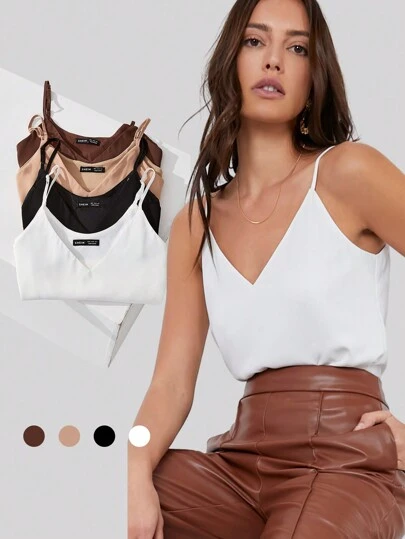 SHEIN BIZwear Summer Casual & Versatile White V-Neck Camisole Top For Commute