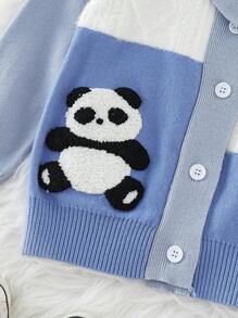 SHEIN Young Boy Panda & Cloud Pattern Shawl Collar Cardigan - Blue - View 6