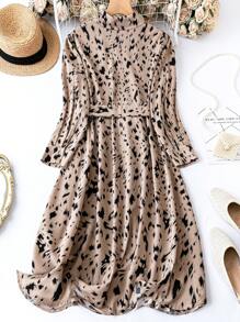 SHEIN LUNE Plus Allover Print Belted Shirt Dress Maxi Women Outfit Fall Cloth For Women - Khaki - View 2