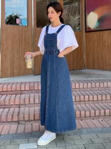 Dazy Star Slant Pocket Denim Overall Dress Without Tee,Back To School Clothes