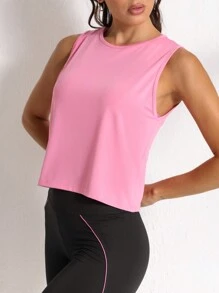 SHEIN 素色運動背心 - 粉色 - 查看 5