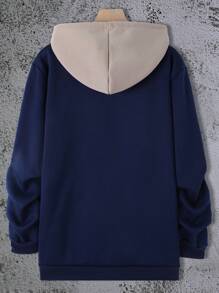 Manfinity Homme Men Letter Embroidery Colorblock Kangaroo Pocket Drawstring Hoodie - Royal Blue - View 2